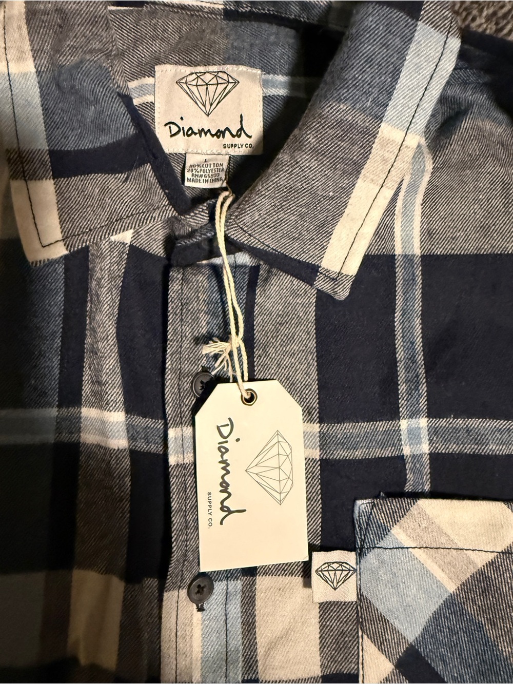 Diamond Supply Co. Navy and White Plaid Button-Down Shirt